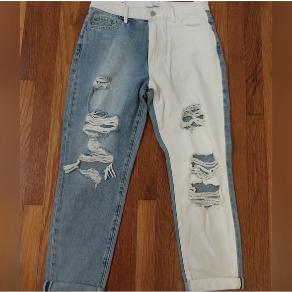 NWT VERVET DISTRESSED MOM JEANS-EMMA SPLIT TWO TONE DENIM / 29 - Picture 5 of 6